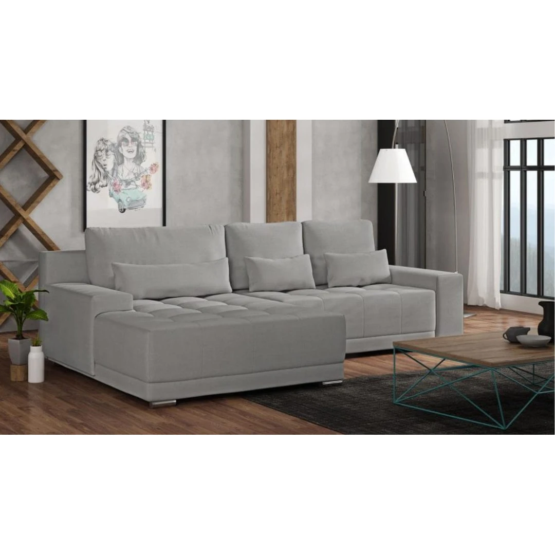 Stilingas minkštas kampas su miegojimo funkcija ir patalynės dėže