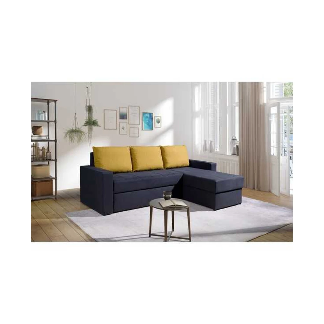Kampinė sofa su miego funkcija ir talpinamu konteineriu