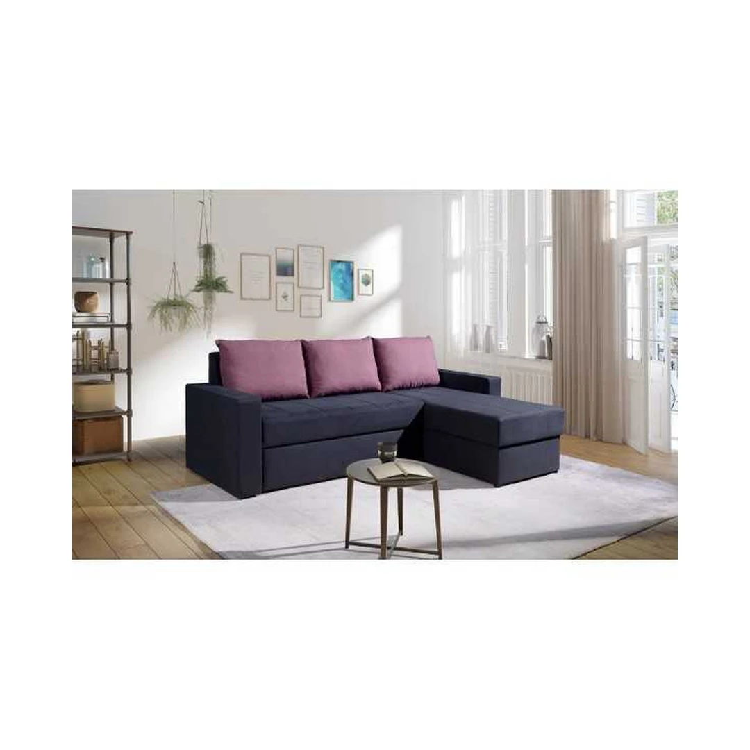 Ergonominė kampinė sofa su miego funkcija ir patalynės konteineriu