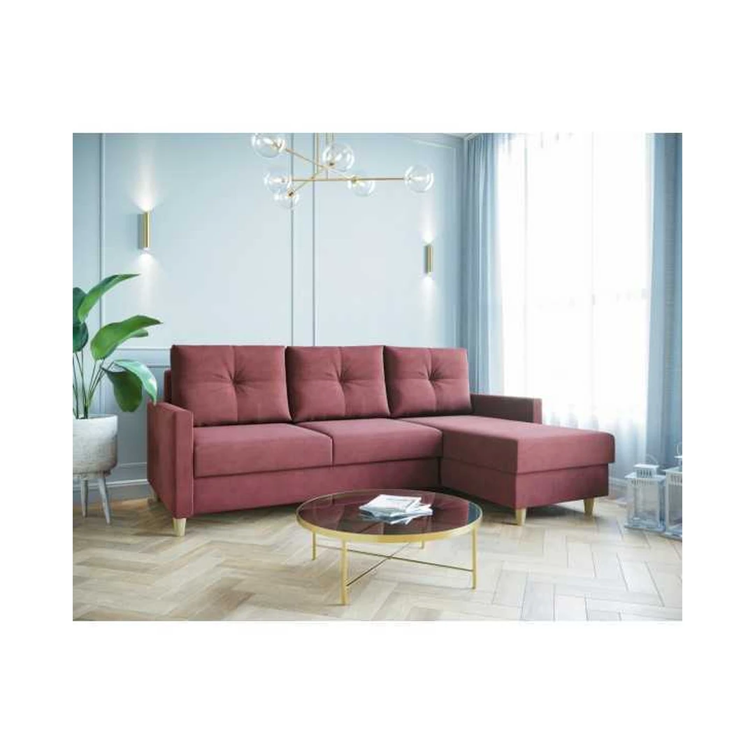 Ergonominė kampinė sofa su miego funkcija ir patogiu atlošu