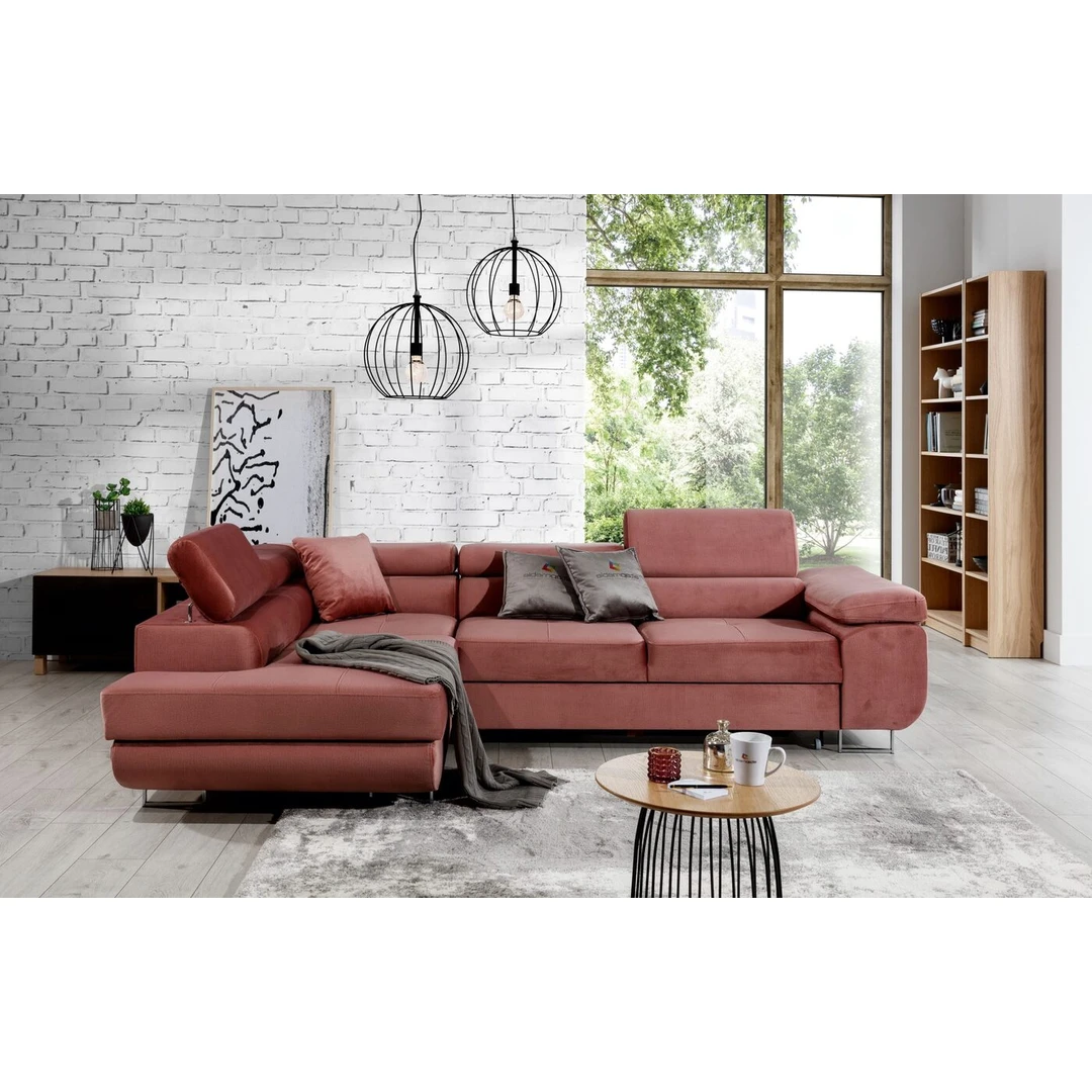 Erdvus minkštas kampas su miegojimo funkcija ir patalynės dėže