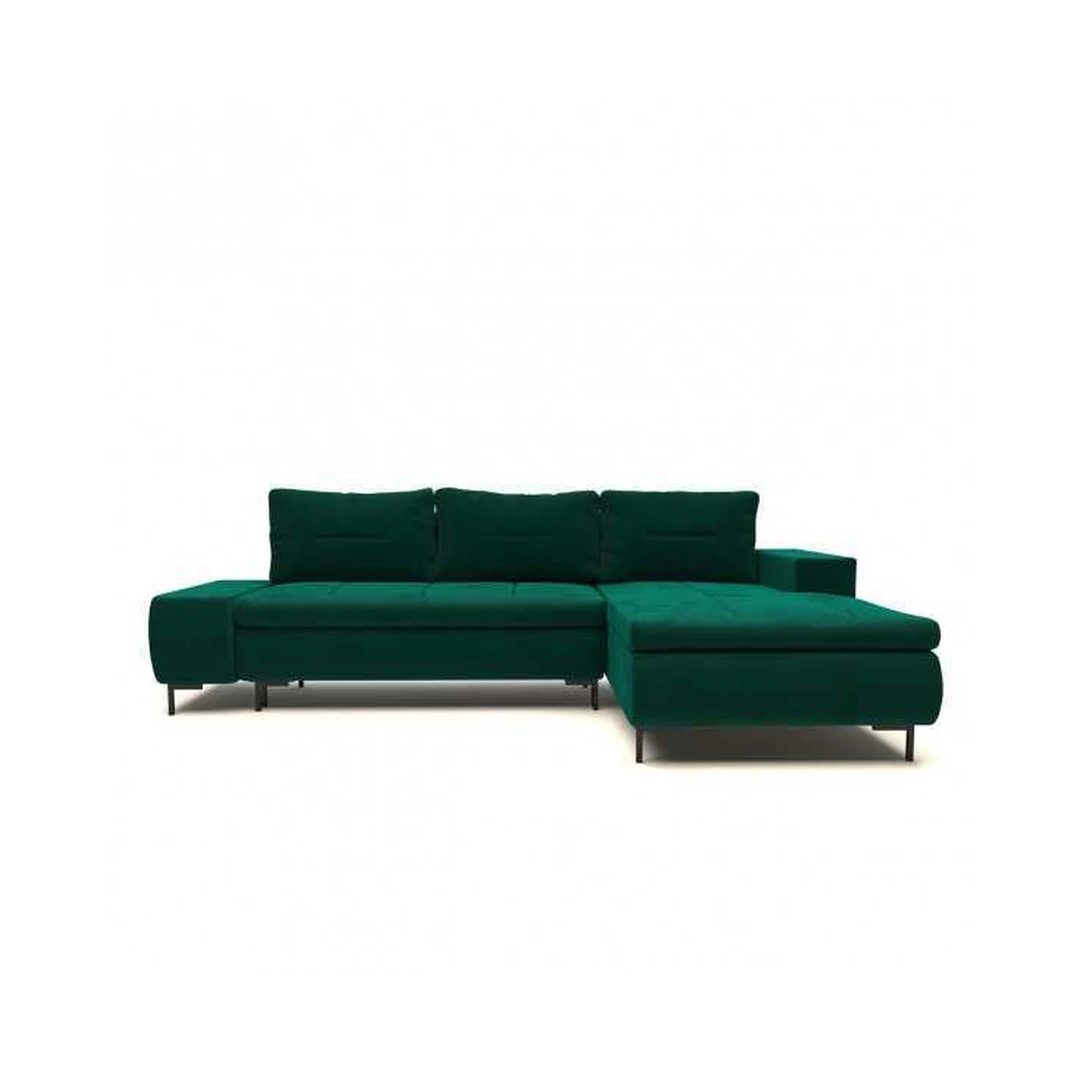 Kampinė sofos lova su miego funkcija ir patalynės konteineriu