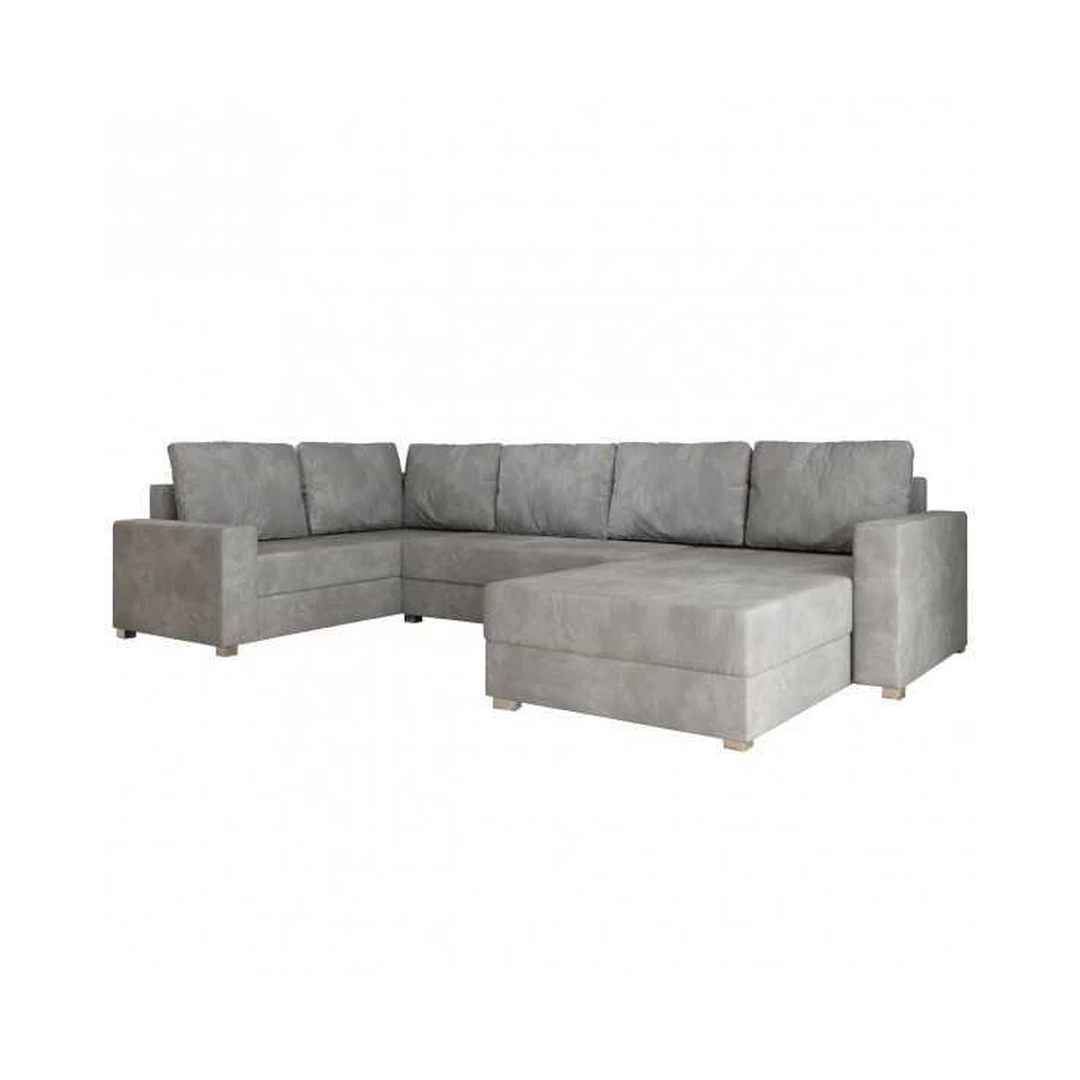 Kampinė sofė su miego funkcija ir veliūro apmušalu