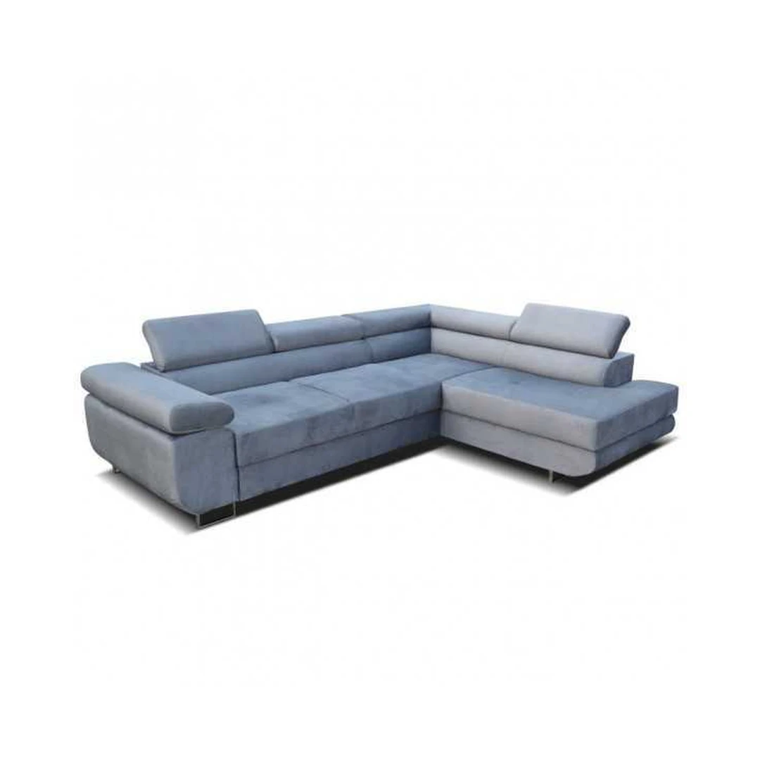 Stylinga kampinė sofa su miego funkcija ir patalynės konteineriu