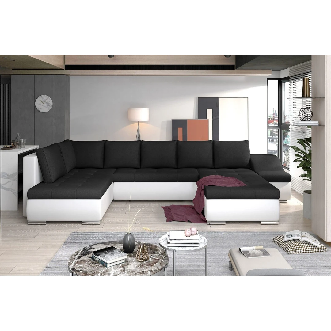 Šiuolaikiška minkšta sofa su funkcionaliu dizainu