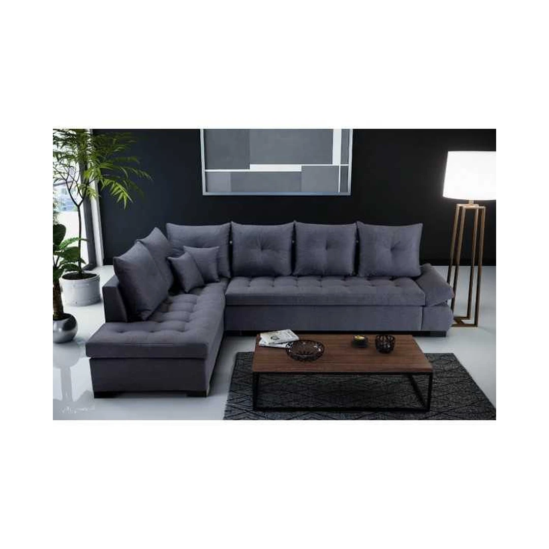 Ergonomiškas kampinis sofos komplektas su mediniu rėmu