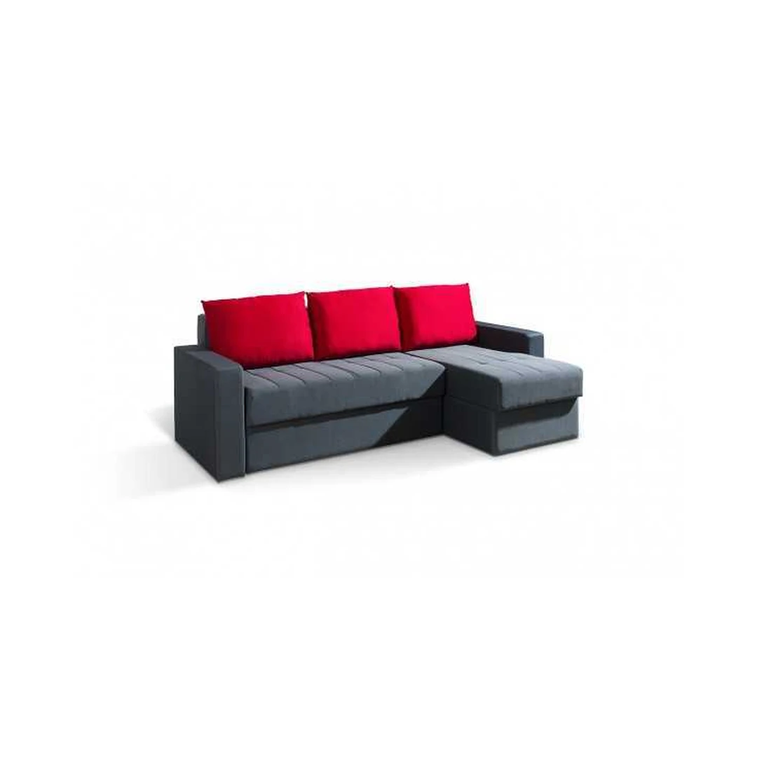 Ergonominė kampinė sofa su miego funkcija ir patalynės konteineriais