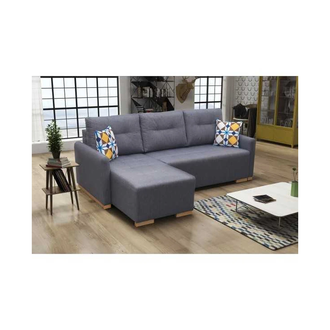 Kampinė sofė su miego funkcija, mediniu rėmu ir T30 putomis