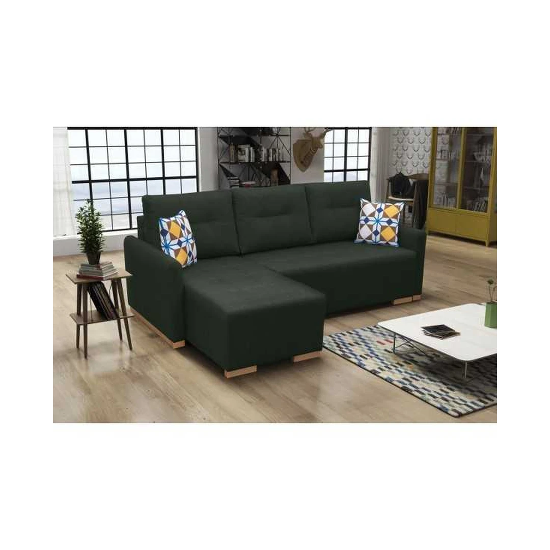 Kampinė sofos lova su miego funkcija ir maloniu audiniu