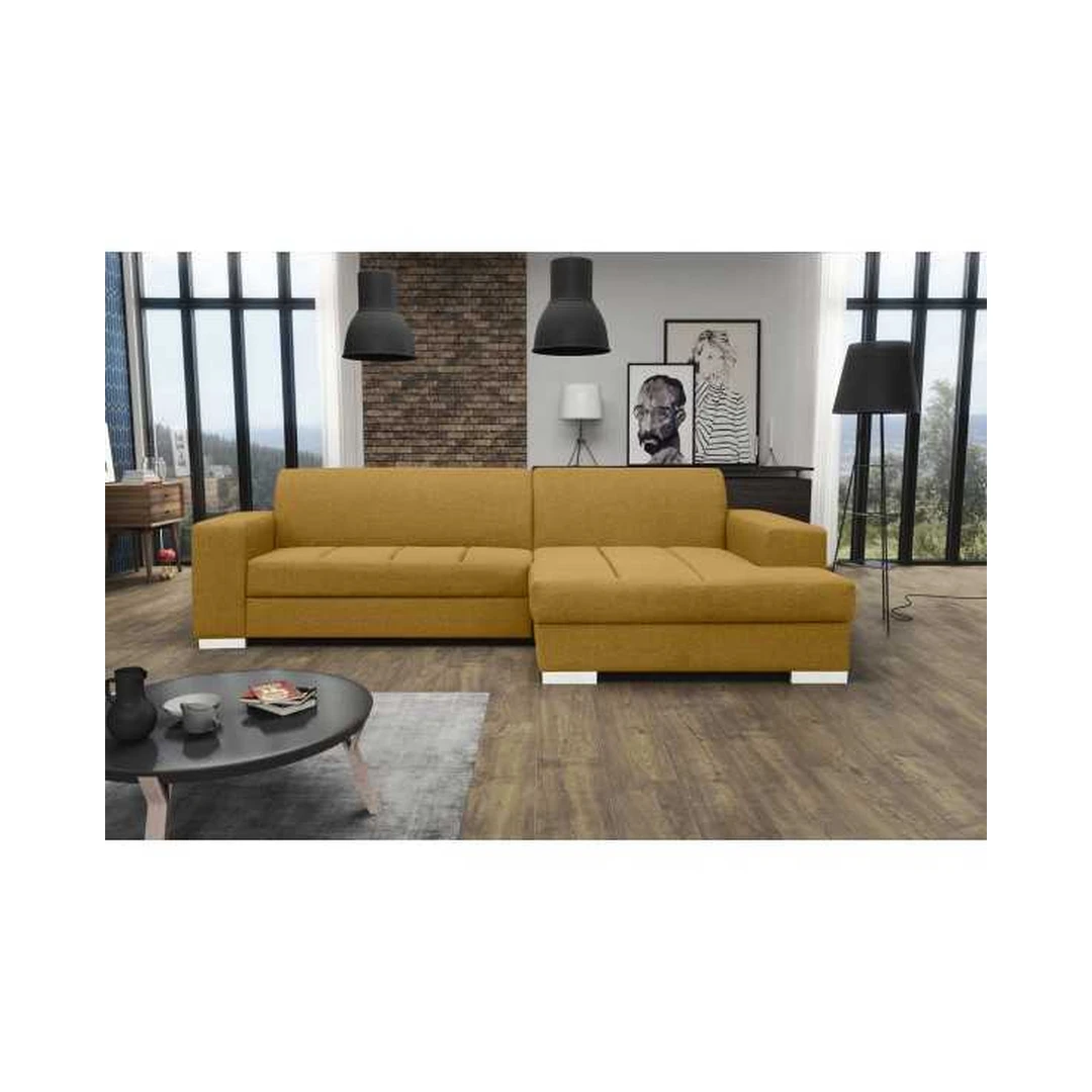 Kampinė sofė su miego funkcija ir patalynės konteineriu