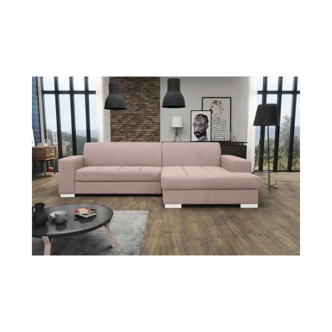 Kampinė minkšta sofa su miego funkcija ir patalynės konteineriu