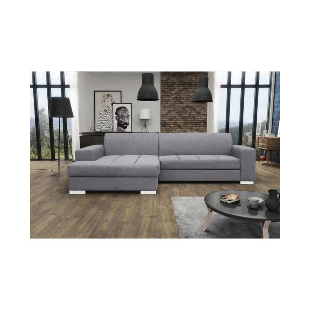 Kampinė sofos lova su miego funkcija ir patalynės konteineriu