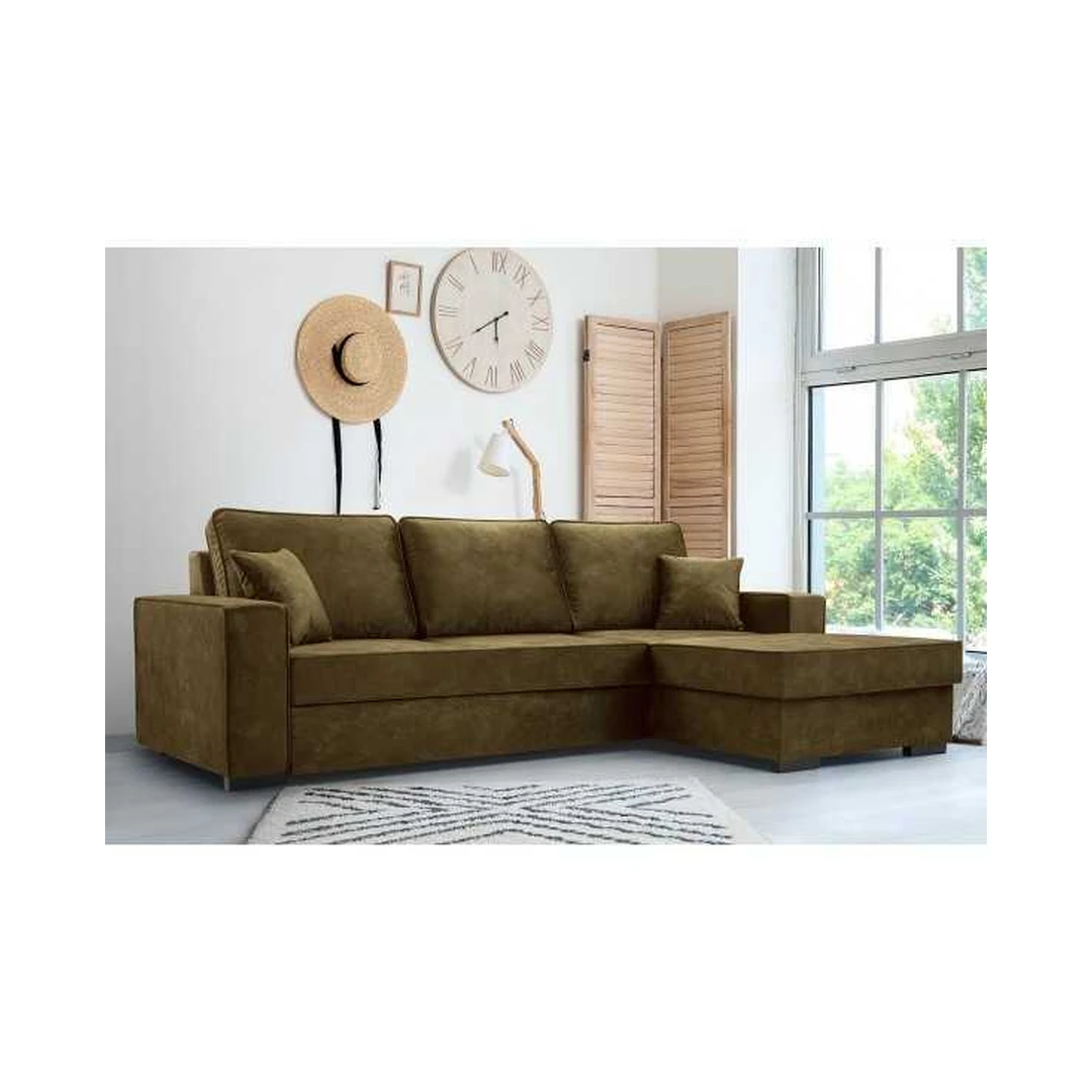 Kampinė sofos lova su miego funkcija ir paladis audiniu