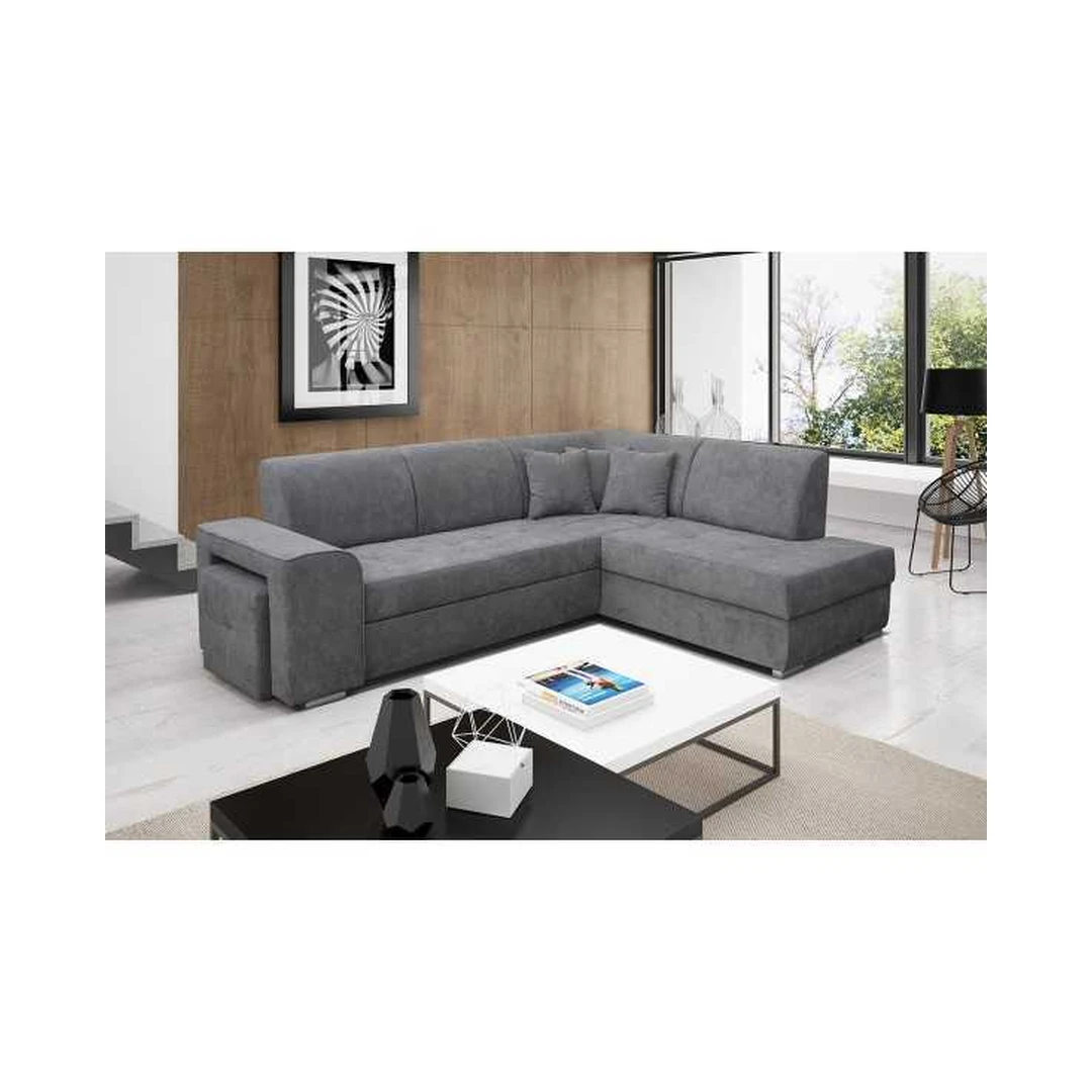 Kampinė sofa su miego funkcija ir patalynės konteineriu