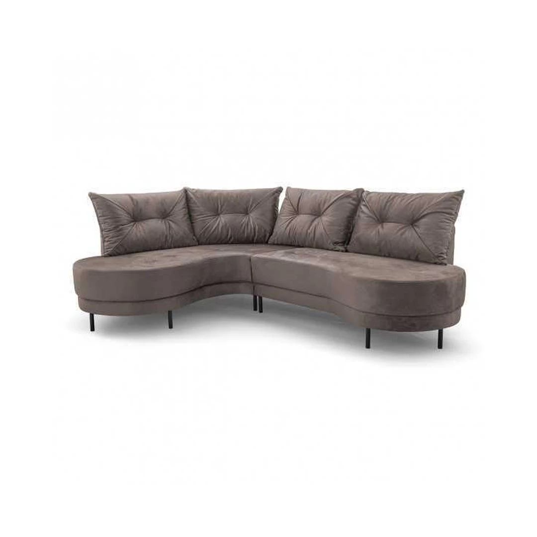 Kampinė sofa su mediniu rėmu ir gofruotomis spyruoklėmis