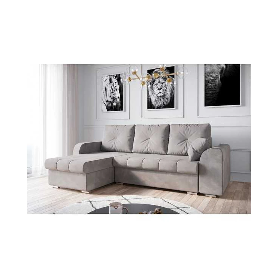 Kampinė sofa su miego funkcija ir velvetu