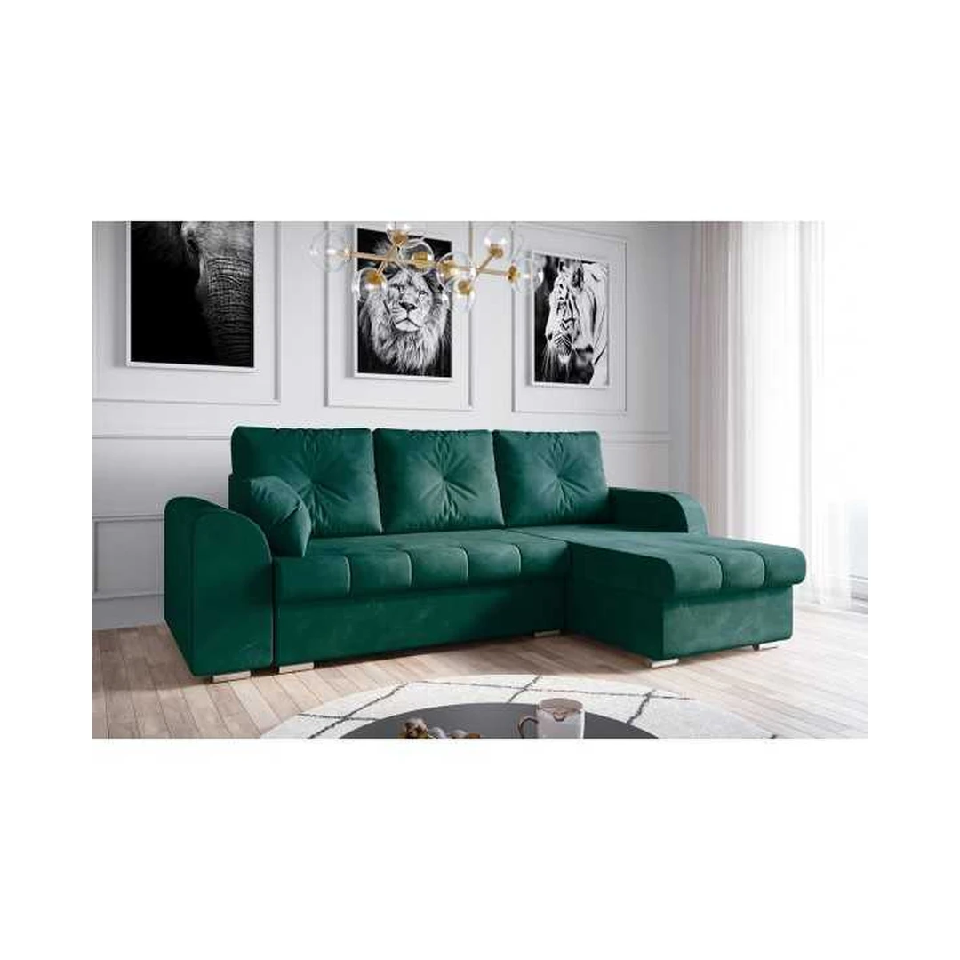 Kampinė sofė su miego funkcija ir veliu