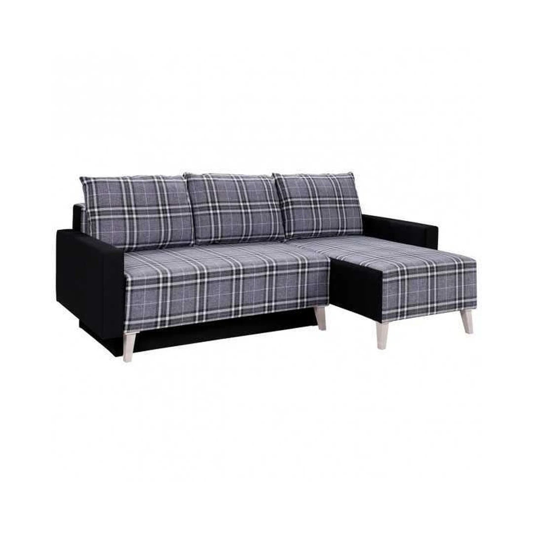 Ergoniškas kampinis miegamasis su funkcija ir patalynės konteineriu