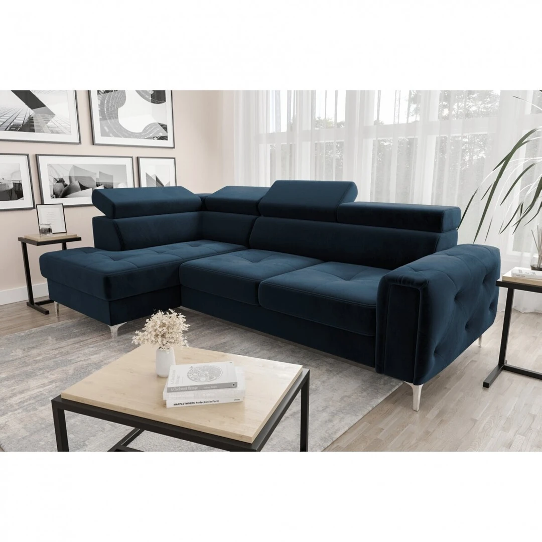 „Orion“ kampinė sofa su miegamąja funkcija ir glamūriniu stiliumi