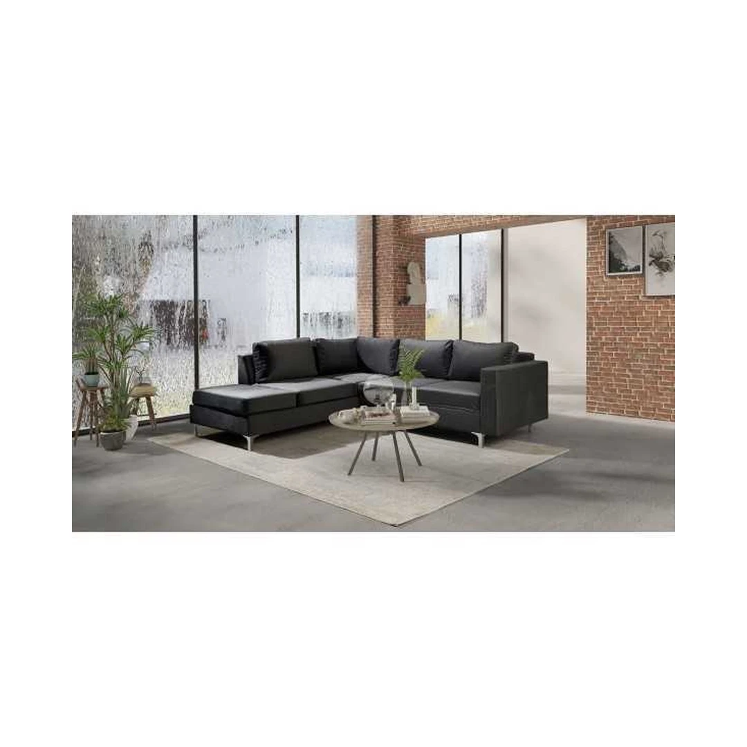 Kampinė sofa Tiffany 19 su mediniu rėmu ir minkštomis pagalvėlėmis