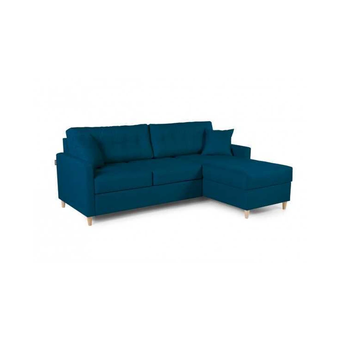 Ergonominė kampinė sofa su miego funkcija ir patalynės konteineriu
