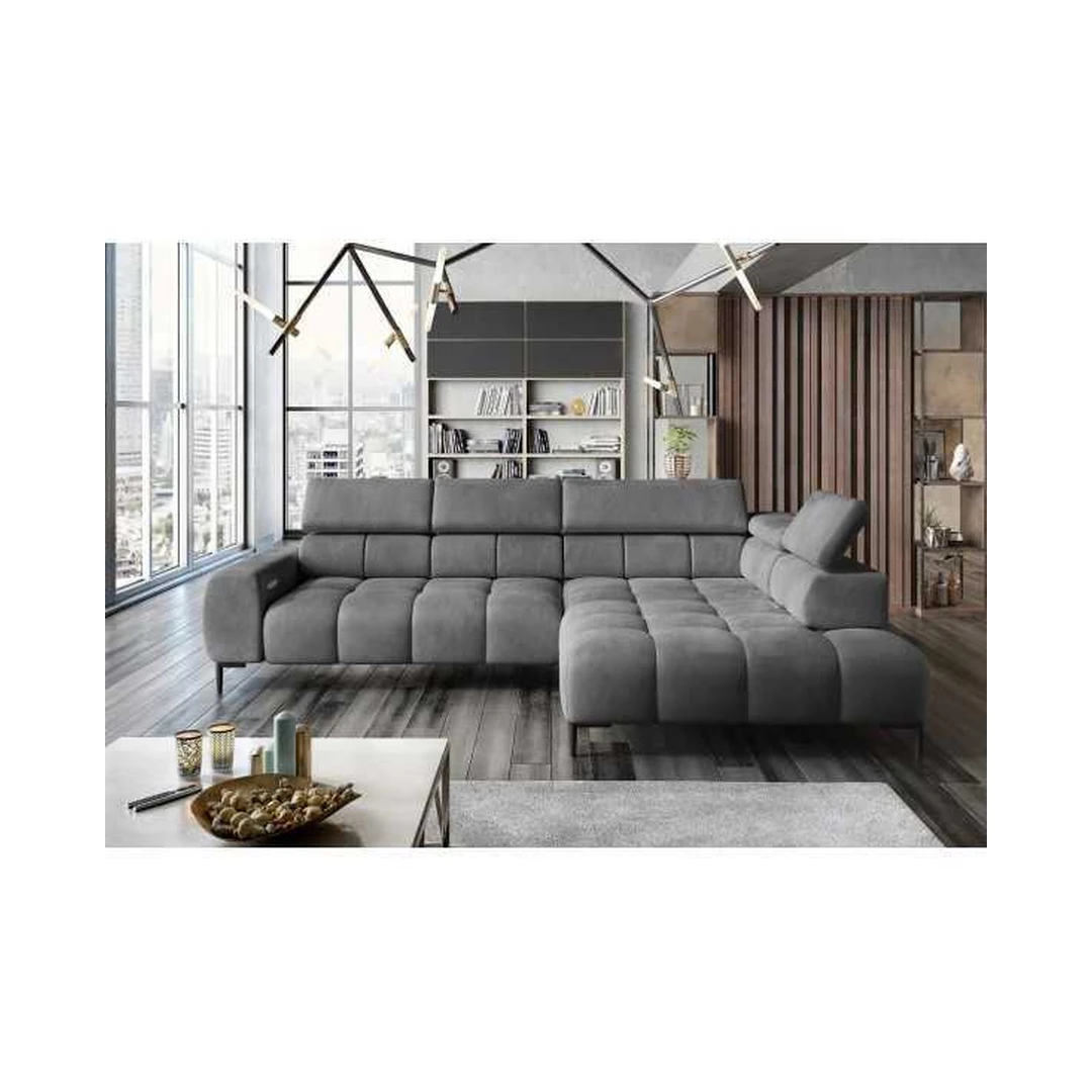 Ergonomiškas kampinis sofos komplektas su elektra išskleidžiama sėdynė