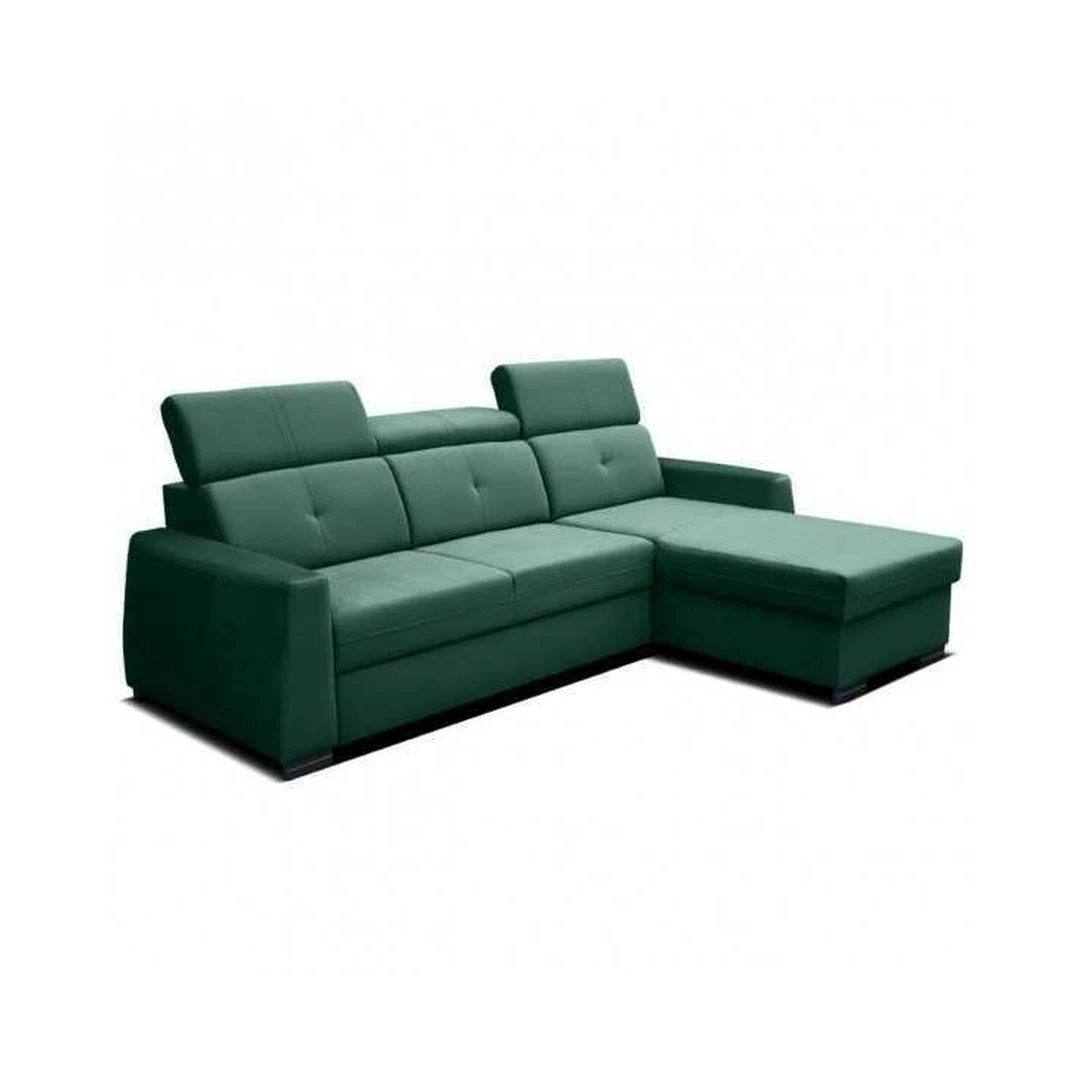 Kampinė sofė su miego funkcija ir patalynės konteineriu