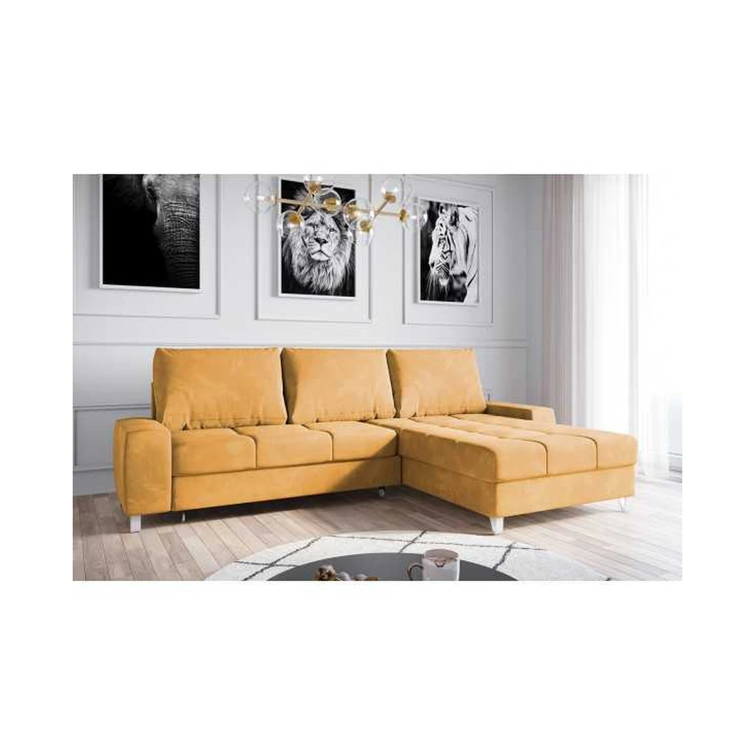 Kampinė sofa su miego funkcija ir veliuotais dangalais