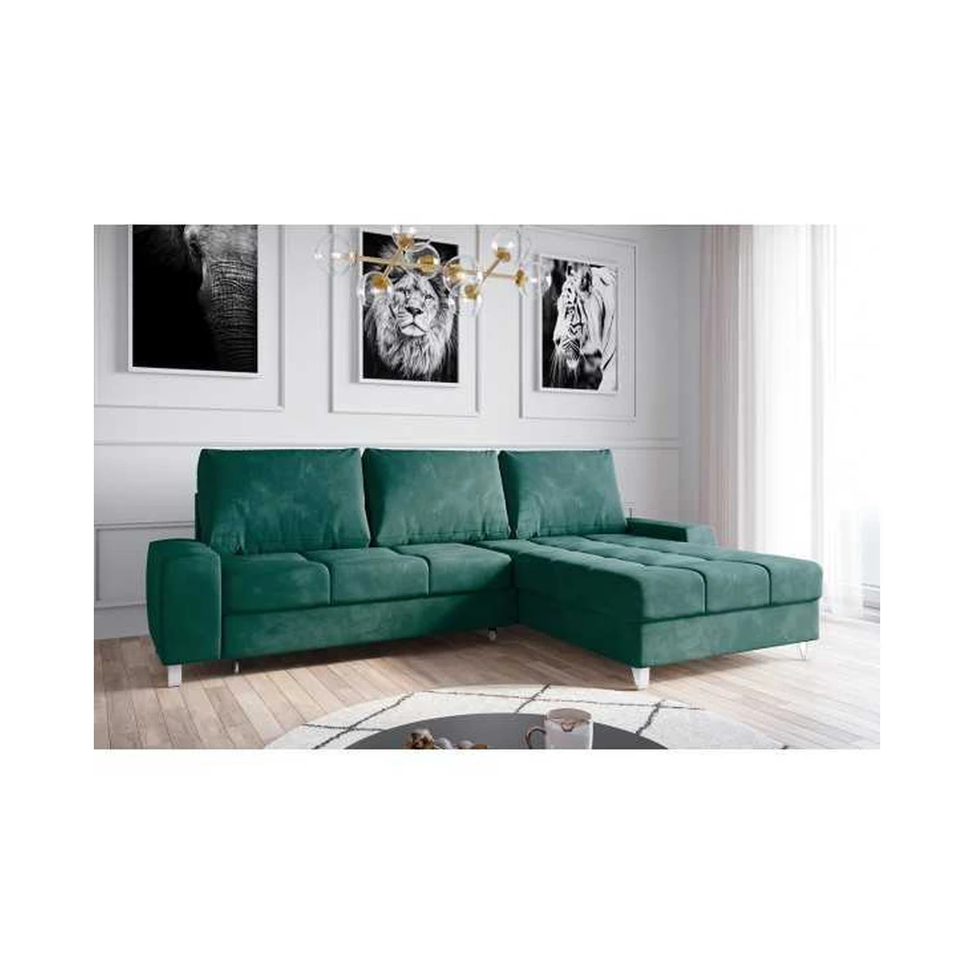 Kampinė sofa su miego funkcija ir veluru
