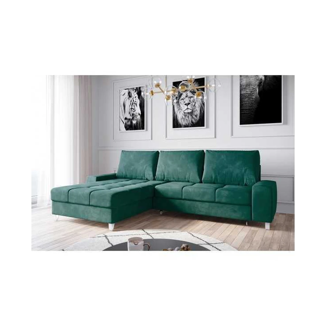 Kampinė minkšta sofa su miego funkcija ir veliūro danga