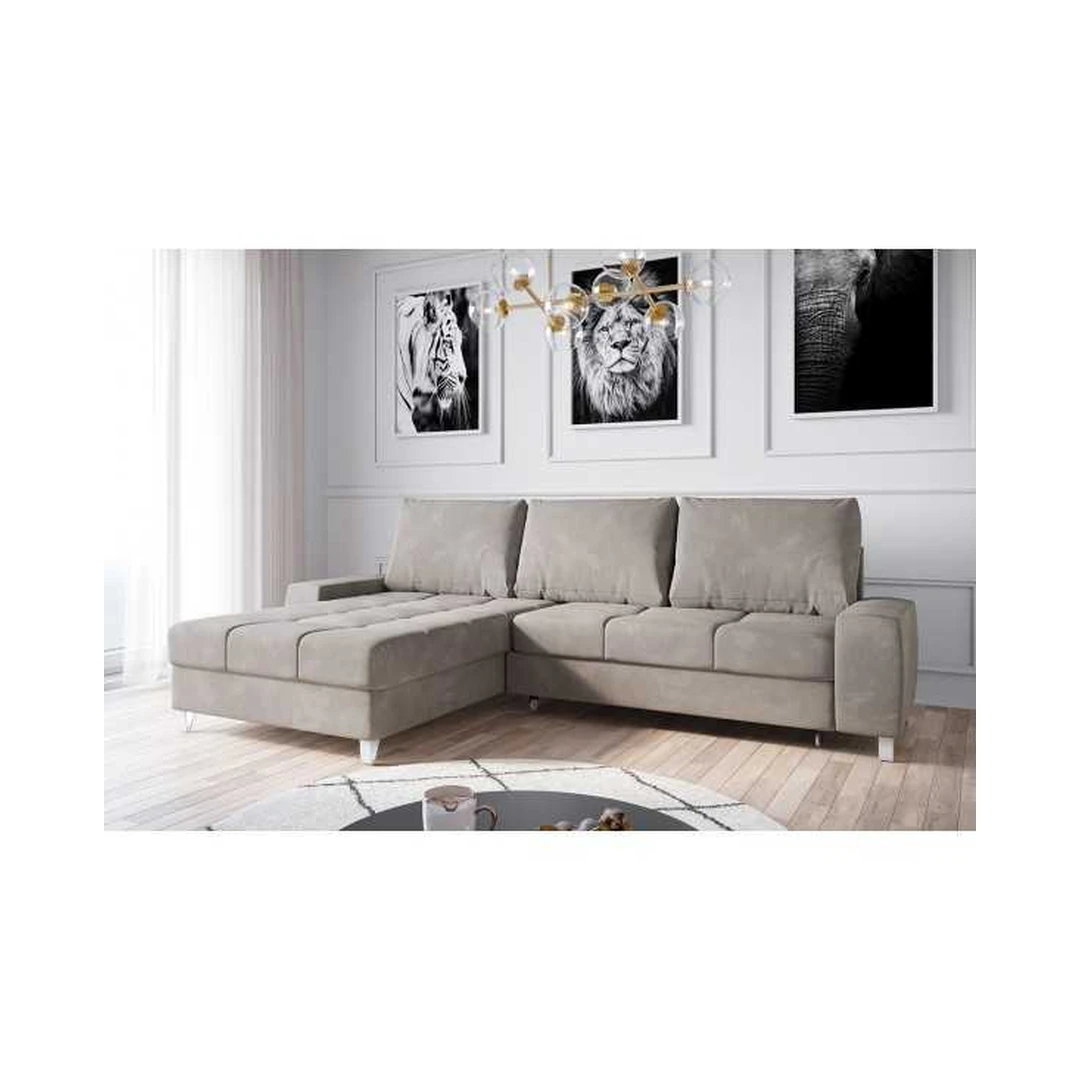 Kampinė minkšta sofa su miego funkcija ir veliūro danga