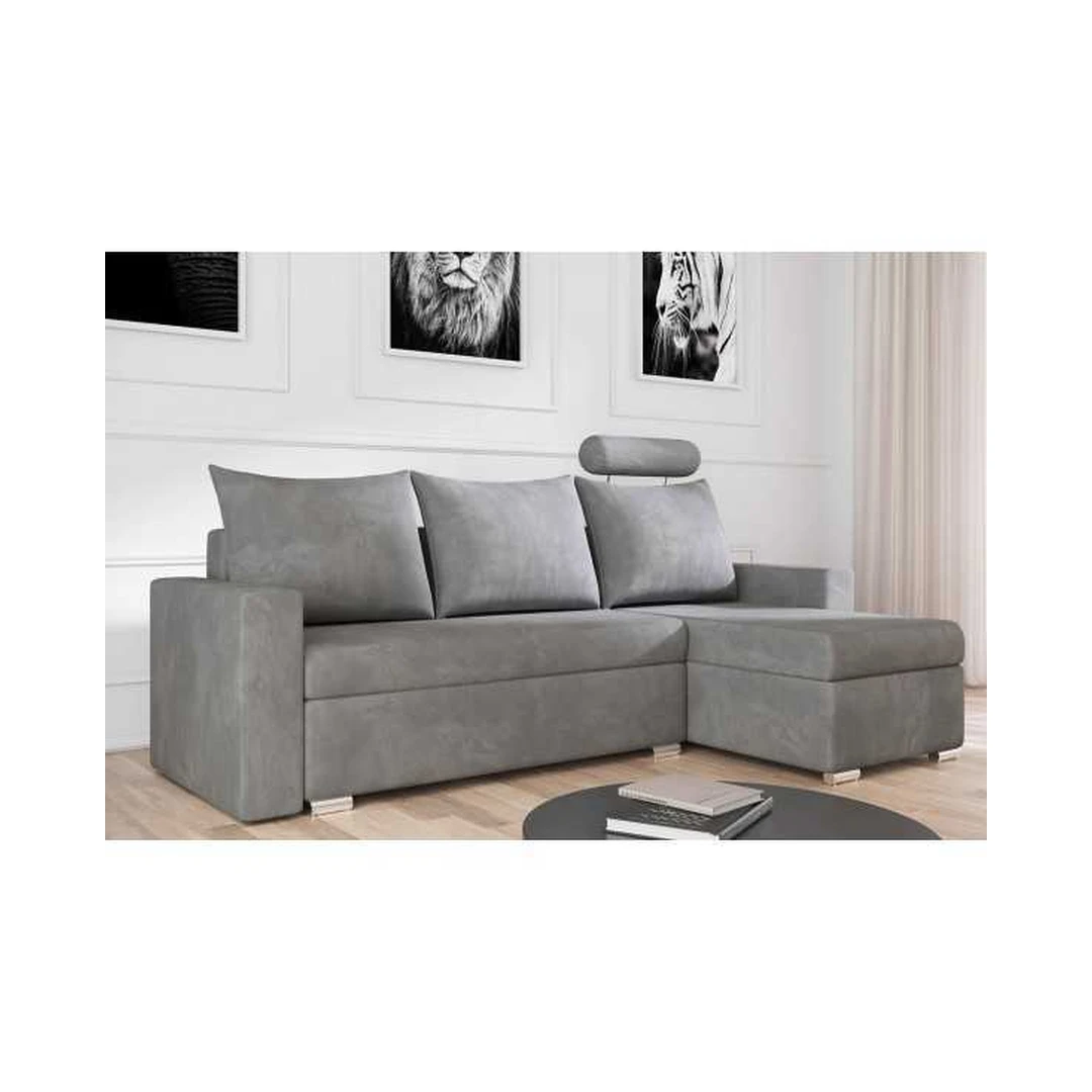 Kampinė sofa su miego funkcija, mediniu rėmu ir elastingomis putomis