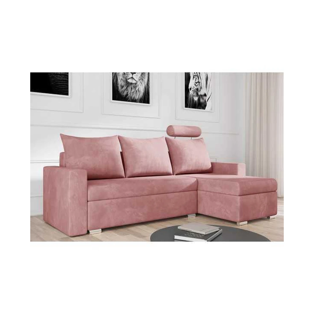 Kampinė sofa su miego funkcija, mediniu rėmu ir elastingomis putomis