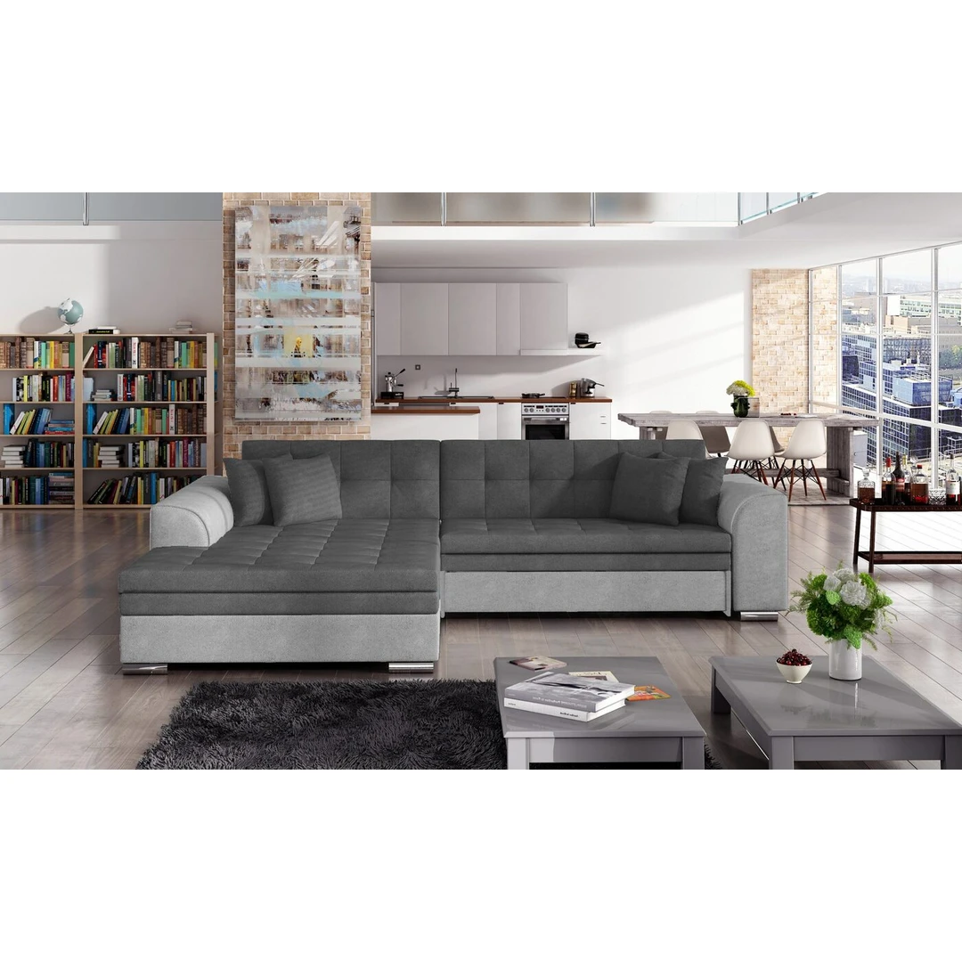 Modernus minkštas kampas SORENTO su miegojimo funkcija ir patalynės dėže