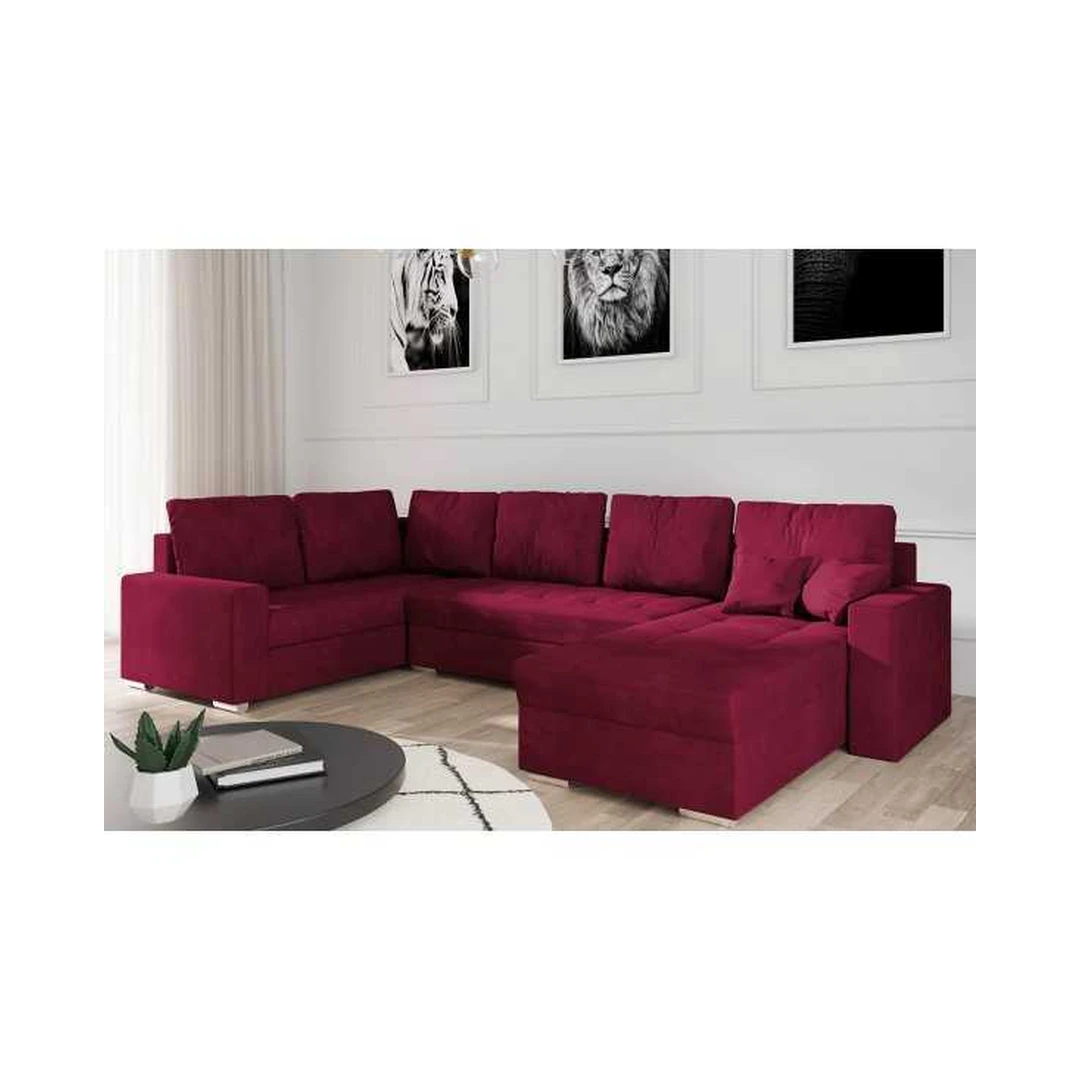 Kampinė sofos lova su miego funkcija ir mediniu rėmu