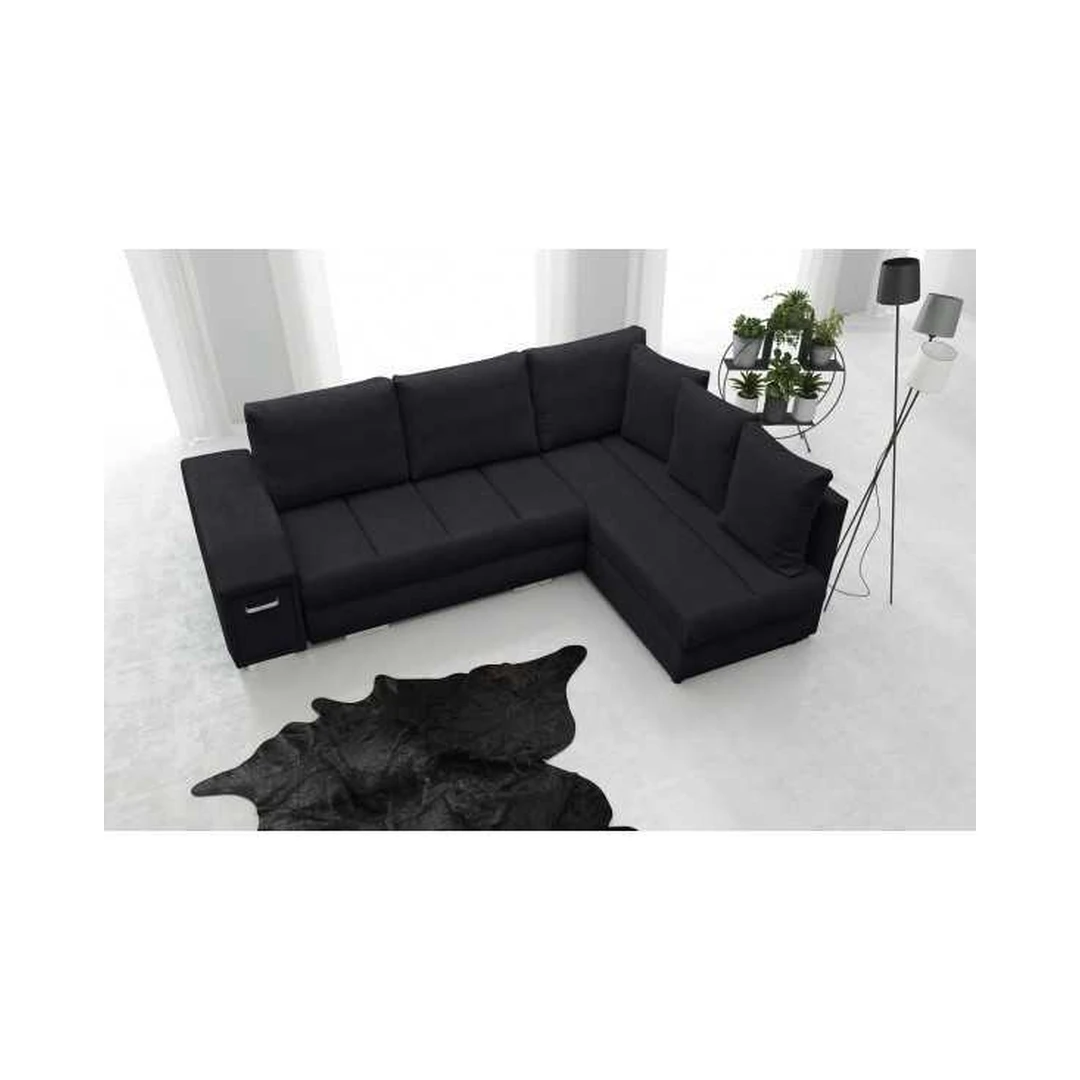 Kampinė sofa su miego funkcija ir patalynės konteineriais