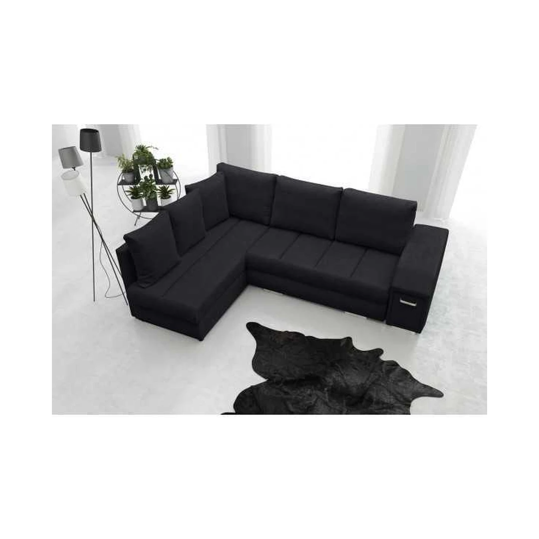 Kampinė sofa su miego funkcija ir patalynės konteineriais
