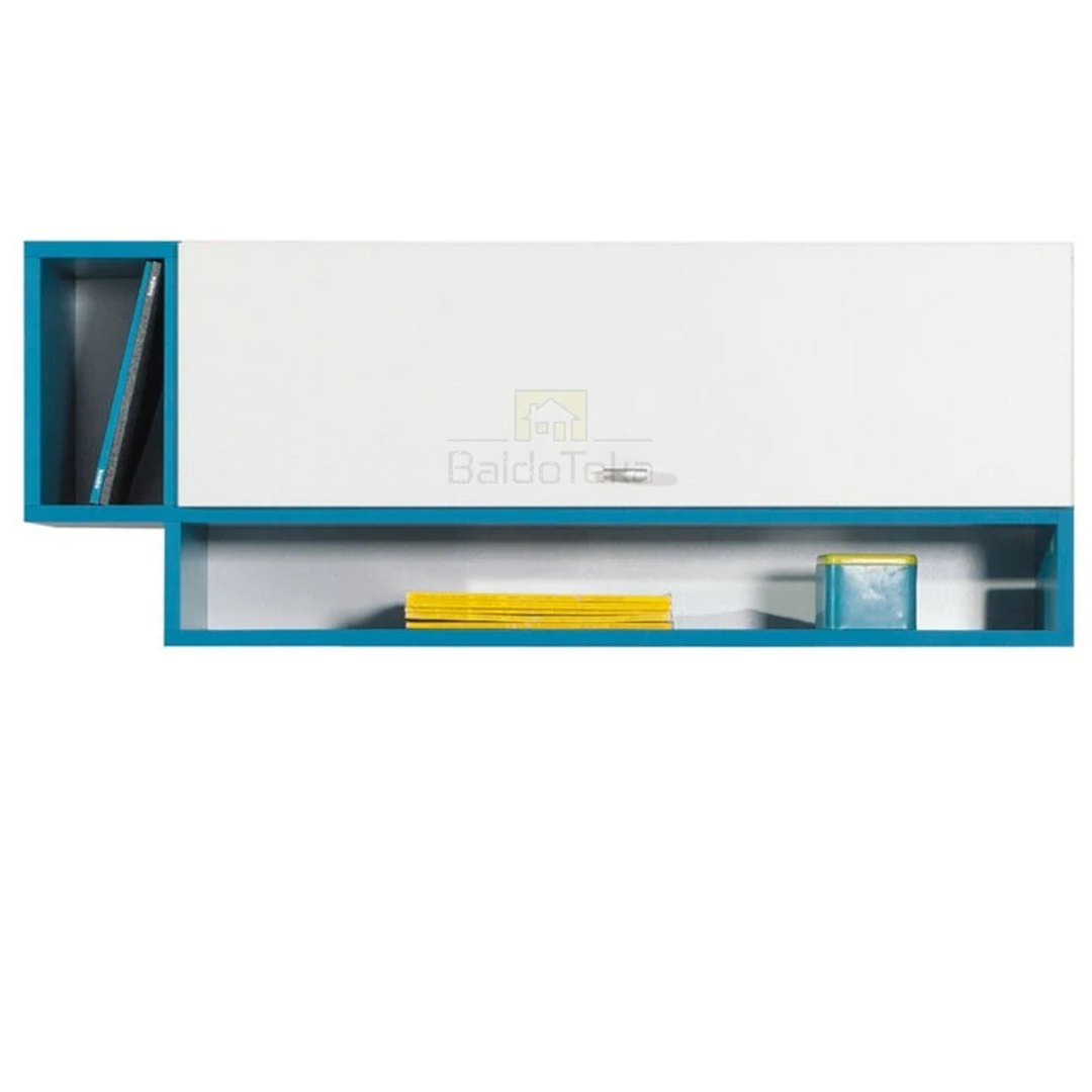 Šiuolaikiška LMDP spintelė balta su geltona arba turkio detalėmis