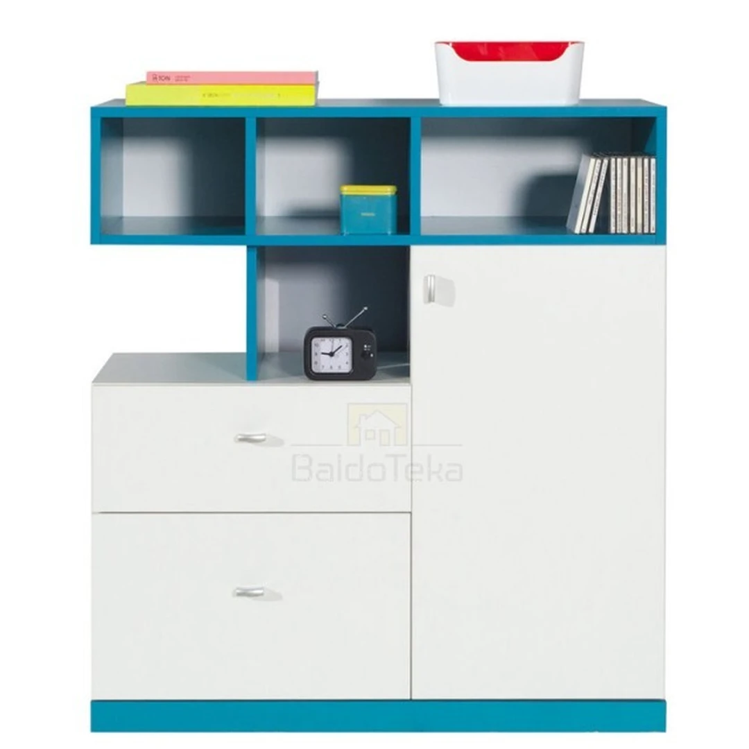 Šiuolaikiška spalvota spinta – balta su geltona arba turkio