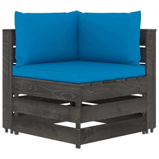 Modulinė kampinė sofa su -pagalvėmis, pilkai impregnuota mediena - Foteliai, sofos