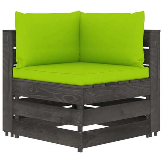 Modulinė kampinė sofa- su pagalvėmis, pilkai impregnuota mediena - Foteliai, sofos