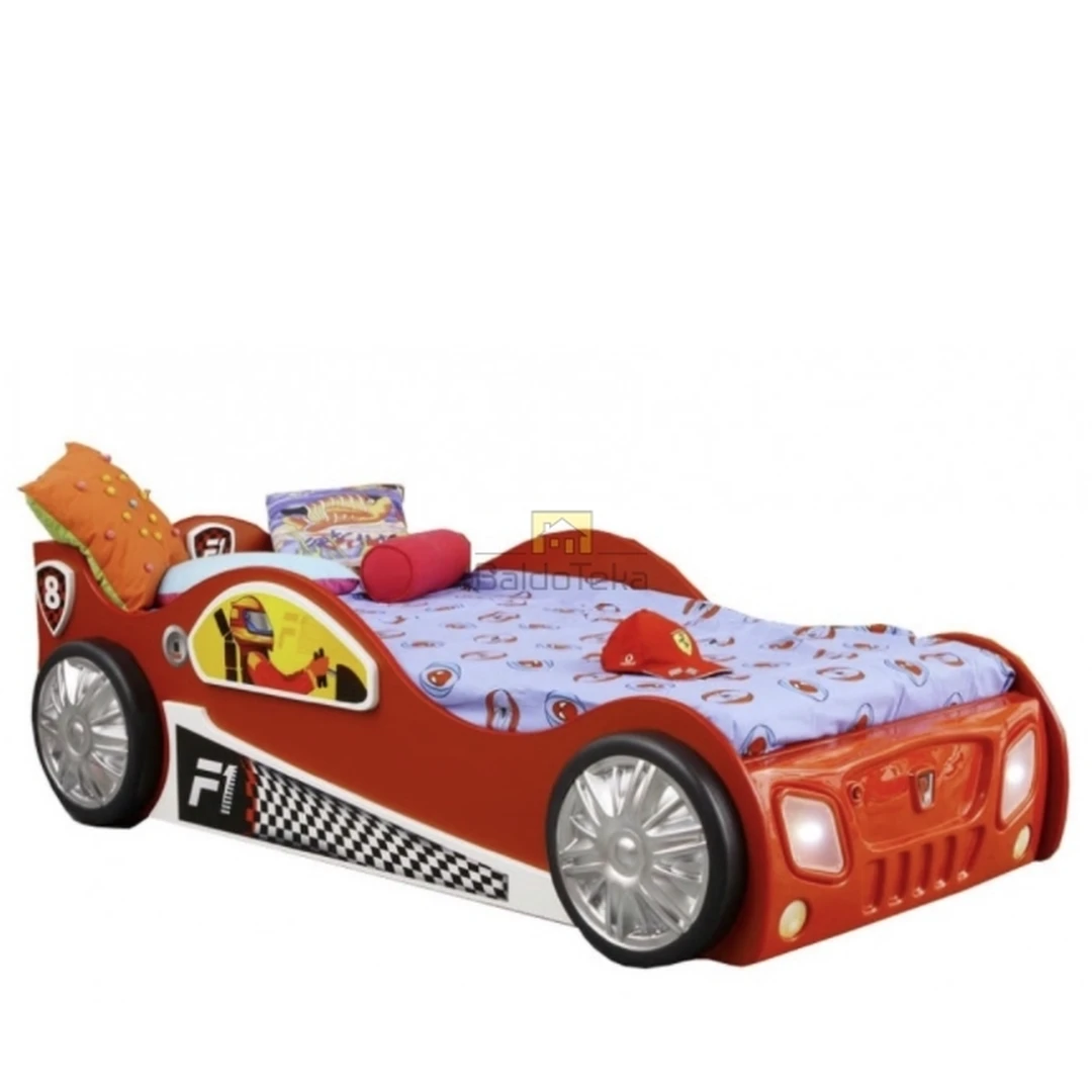 Ergonominė lova su šviečiančiomis lempomis ir medinėmis grotelėmis