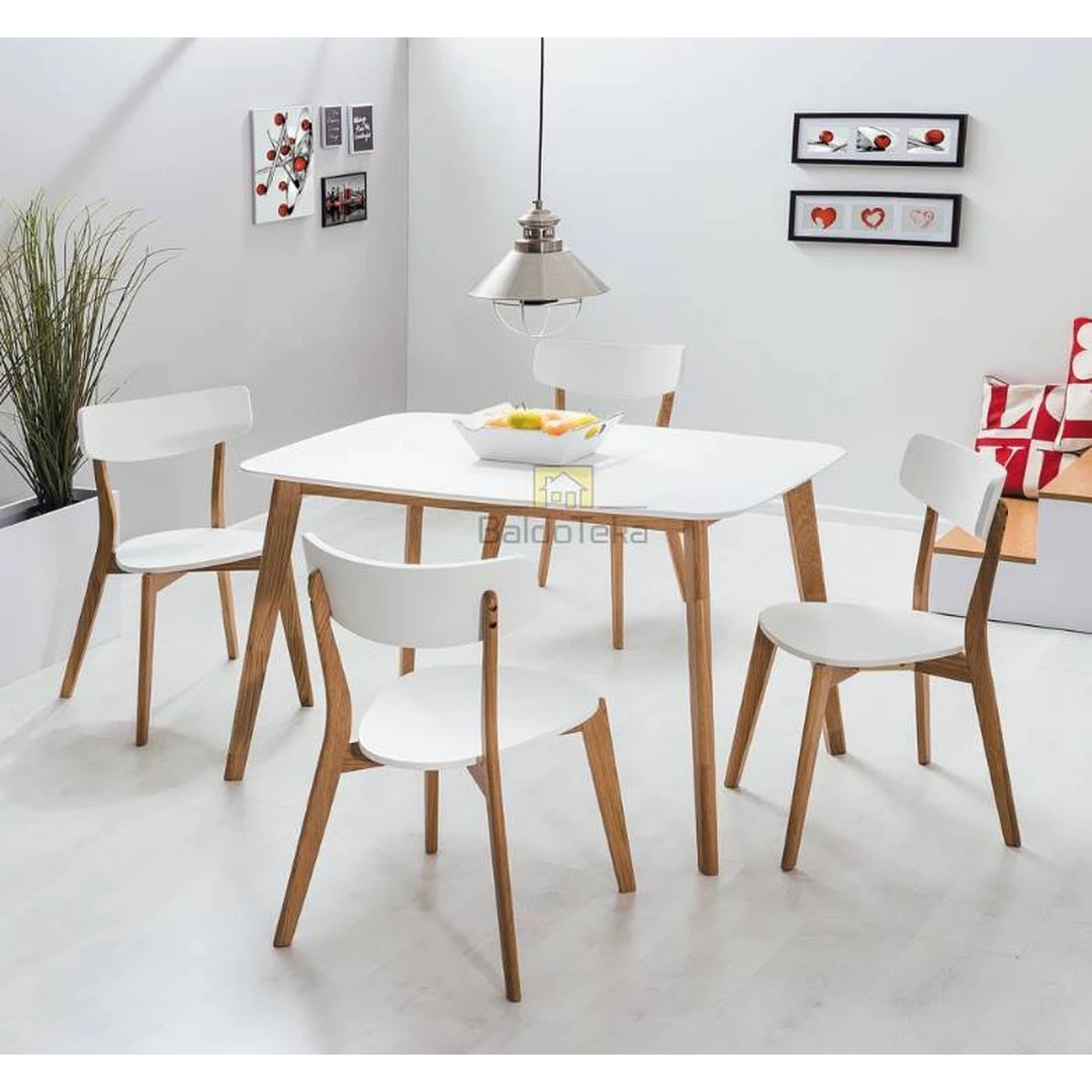 MOSSO stalas su 4 kėdėmis – balta/ąžuolo spalva