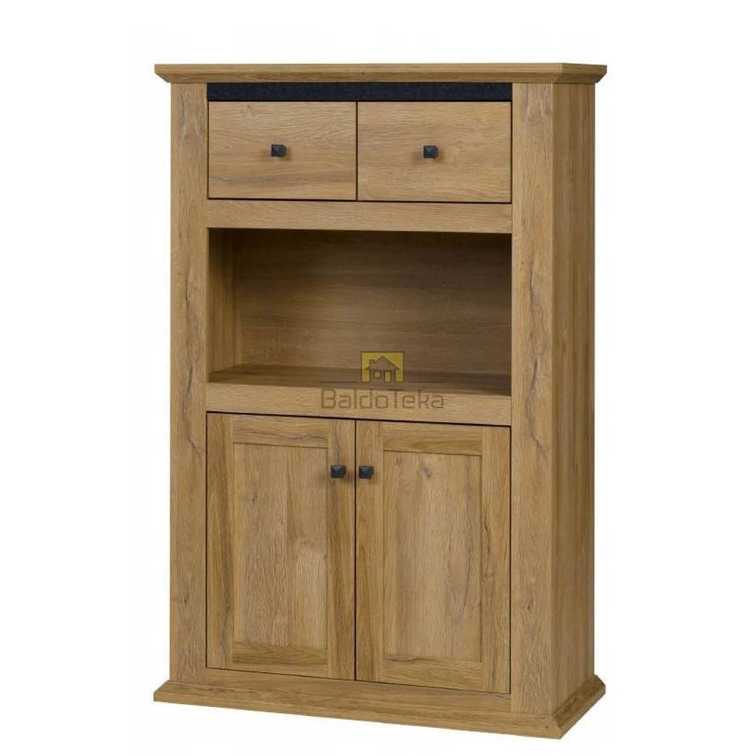 Šiuolaikiška spintelė su metalinėmis rankenėlėmis