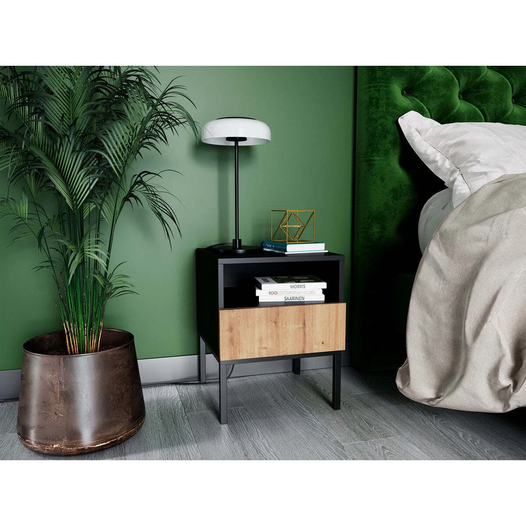 Minimalistinis naktinis staliukas EL9673 su stalčiumi ir niša