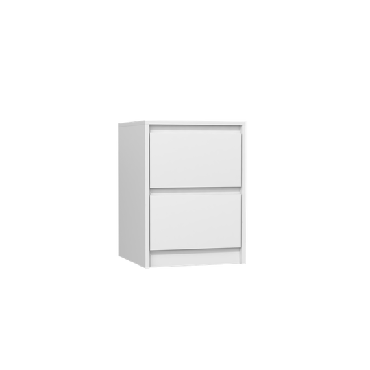Stilinga balta dviejų stalčių naktinė spintelė