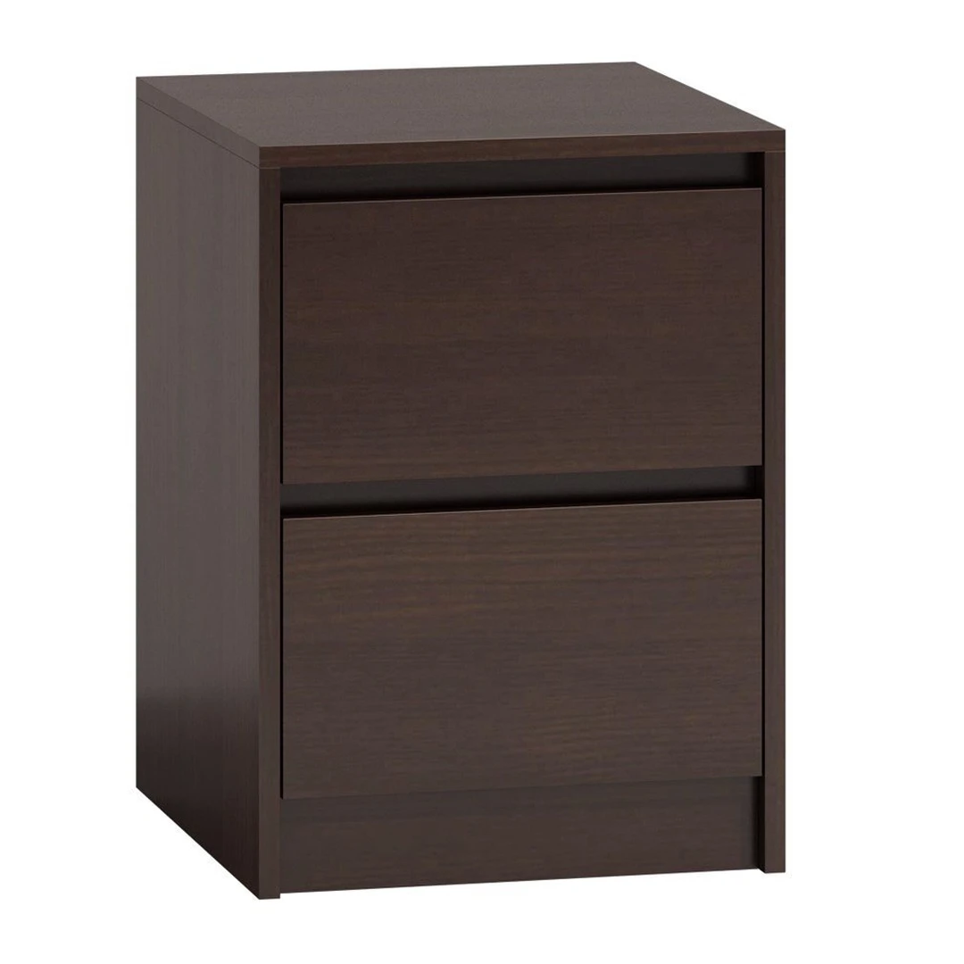 Dviejų stalčių naktinė spintelė tamsiai rudos spalvos