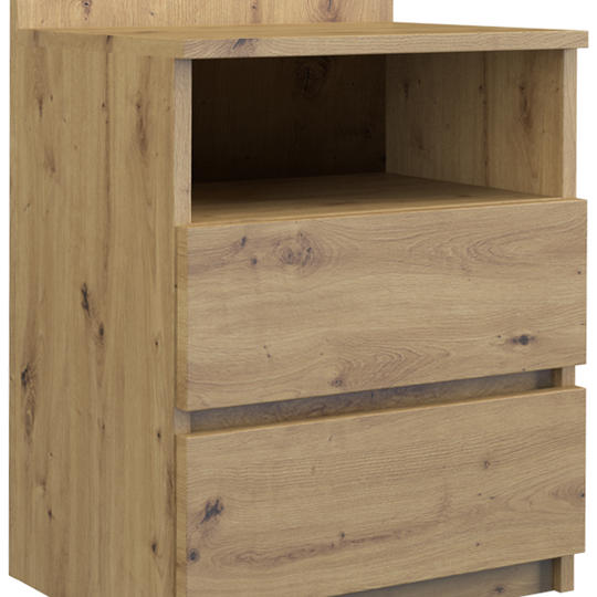 Stilinga ruda naktinė spintelė su dviem stalčiais ir lentyna