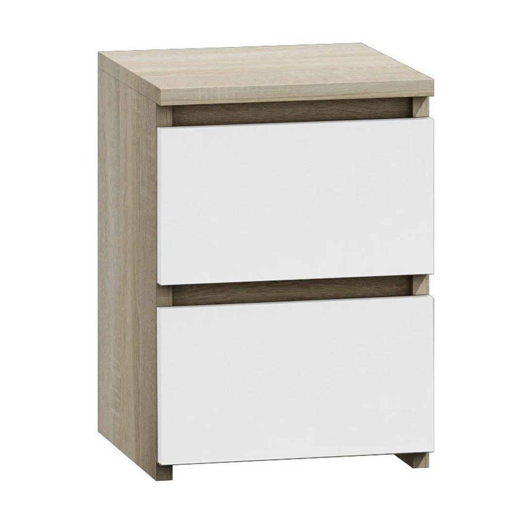 Stylish 2-Drawer Nightstand in White/Oak Finish