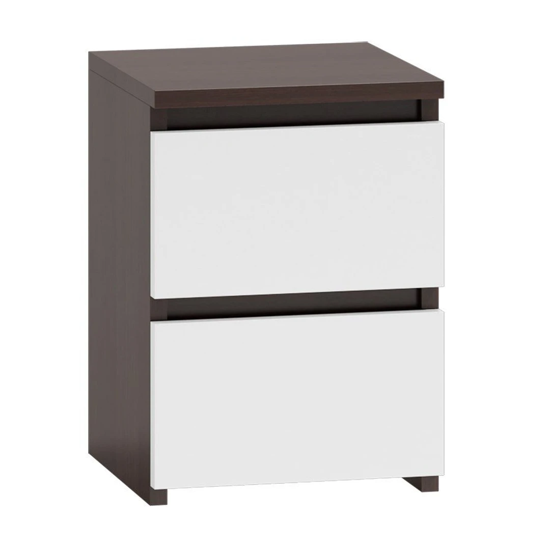 Kompaktiška dviejų stalčių naktinė spintelė wenge/balta